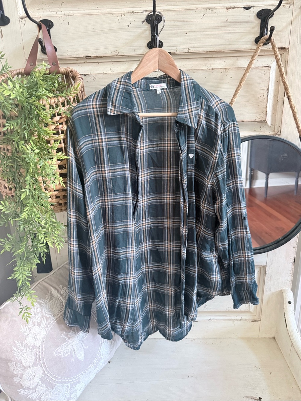 Sundry Green and Cream Plaid Shirt